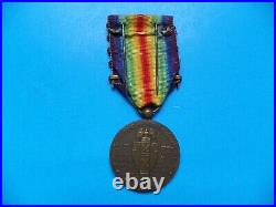 Wwi Original U. S. Victory Medal With 5 Ribbon Bars And Double Stick Pin Back