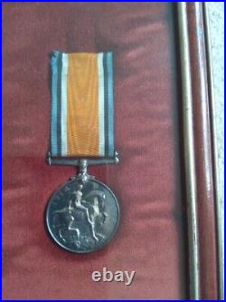 Wwi Ww2 Medals With Ribbons + Roab Medal + Cap Badges All Framed