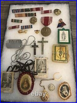 Wwii Us Ided Army Medal Dog Tag Ribbons Crosses Grouping