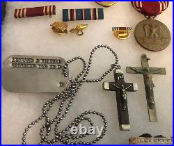 Wwii Us Ided Army Medal Dog Tag Ribbons Crosses Grouping